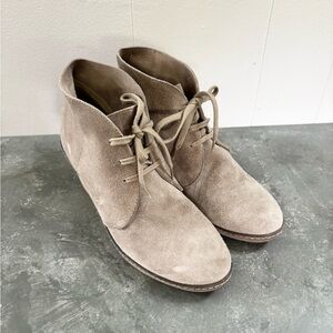 J Crew light tan suede macalister wedge booties size 7